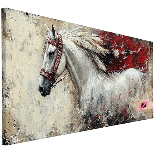 Diamond Painting XXL Groß 100x40cm Diamond Painting Pferde Bilder Set 5D Diamant Kunst Retro Bastelset Erwachsene, DIY Full Diamant Malerei Kreativ Set für Erwachsene für Wanddeko Geschenke A-88 von Ciooyxee