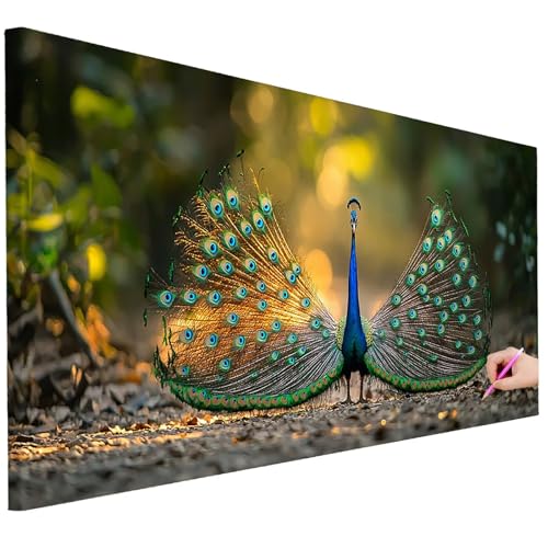 Diamond Painting XXL Groß 100x40cm Diamond Painting Tiere Bilder Set Diamant Kunst Pfau Bastelset Erwachsene Zimmer Deko, DIY Full Diamant Malerei Kreativ Set für Erwachsene Wanddeko Geschenke B-97 von Ciooyxee