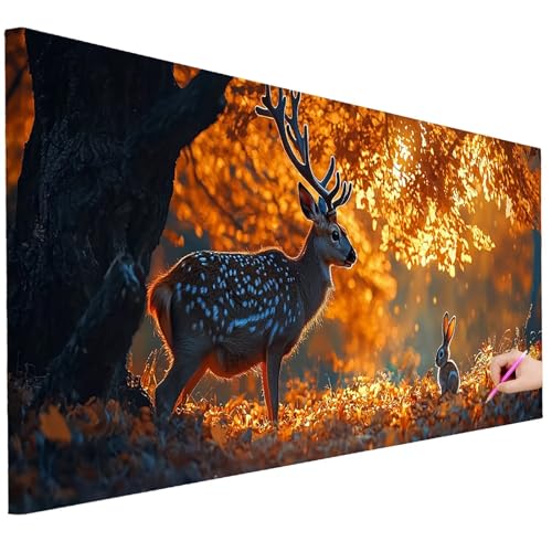 Diamond Painting XXL Groß 100x40cm Diamond Painting Tiere Bilder Set Diamant Kunst Reh Bastelset Erwachsene Zimmer Deko, DIY Full Diamant Malerei Kreativ Set für Erwachsene für Wanddeko Geschenke D-29 von Ciooyxee