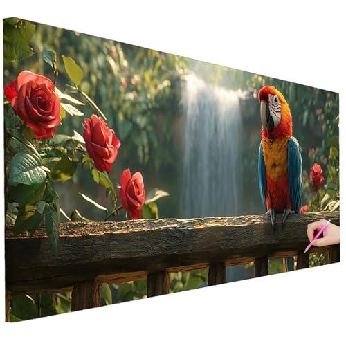 Diamond Painting XXL Groß 130x50cm Diamond Painting Fallen Bilder Set 5D Diamant Kunst Papagei Bastelset Erwachsene, DIY Full Diamant Malerei Kreativ Set für Erwachsene für Wanddeko Geschenke D-49 von Ciooyxee