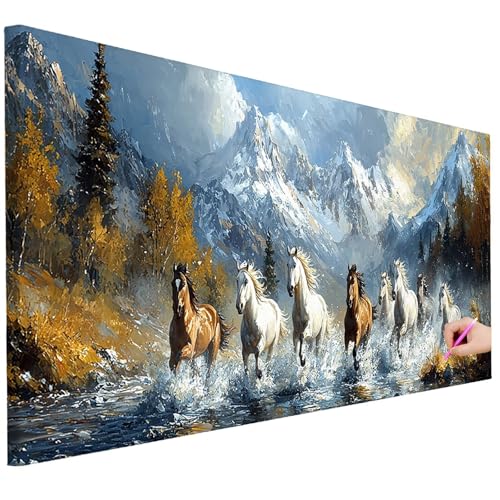 Diamond Painting XXL Groß 130x50cm Diamond Painting Pferde Bilder Set Diamant Kunst Berg Bastelset Erwachsene Zimmer Deko, DIY Full Diamant Malerei Kreativ Set für Erwachsene Wanddeko Geschenke B-57 von Ciooyxee