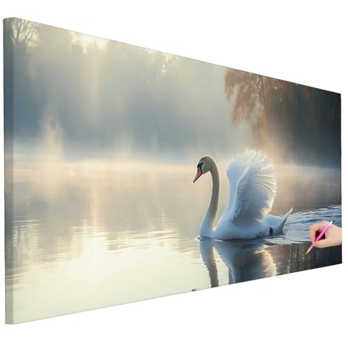 Diamond Painting XXL Groß 130x50cm Diamond Painting Tiere Bilder Set 5D Diamant Kunst Schwan Bastelset Erwachsene, DIY Full Diamant Malerei Kreativ Set für Erwachsene für Wanddeko Geschenke B-33 von Ciooyxee