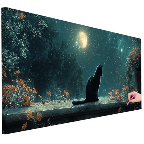 Diamond Painting XXL Groß 150x60cm Diamond Painting Mond Bilder Set Diamant Kunst Katze Bastelset Erwachsene Zimmer Deko, DIY Full Diamant Malerei Kreativ Set für Erwachsene Wanddeko Geschenke B-09 von Ciooyxee