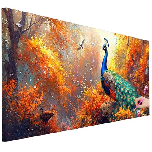 Diamond Painting XXL Groß 150x60cm Diamond Painting Pfau Bilder Set Diamant Kunst Anlage Bastelset Erwachsene Zimmer Deko, DIY Full Diamant Malerei Kreativ Set für Erwachsene Wanddeko Geschenke C-78 von Ciooyxee