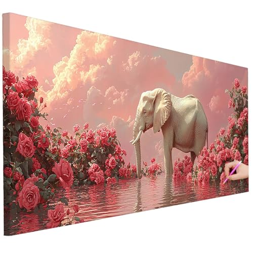 Diamond Painting XXL Groß 200x80cm Diamond Painting Elefant Bilder Set 5D Diamant Kunst Blume Bastelset Erwachsene, DIY Full Diamant Malerei Kreativ Set für Erwachsene für Wanddeko Geschenke B-43 von Ciooyxee