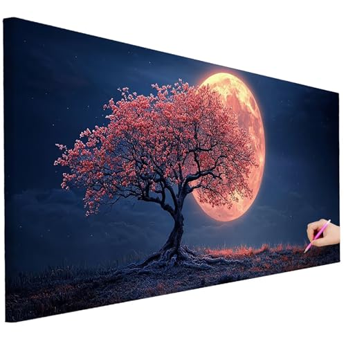 Diamond Painting XXL Groß 200x80cm Diamond Painting Mond Bilder Set Diamant Kunst Baum Bastelset Erwachsene Zimmer Deko, DIY Full Diamant Malerei Kreativ Set für Erwachsene für Wanddeko Geschenke B-95 von Ciooyxee