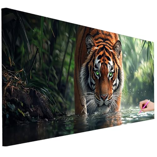 Diamond Painting XXL Groß 200x80cm Diamond Painting Tiger Bilder Set Diamant Kunst Tiere Bastelset Erwachsene Zimmer Deko, DIY Full Diamant Malerei Kreativ Set für Erwachsene Wanddeko Geschenke D-17 von Ciooyxee
