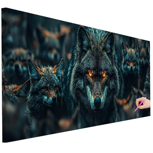 Diamond Painting XXL Groß 200x80cm Diamond Painting Wolf Bilder Set Diamant Kunst Tiere Bastelset Erwachsene Zimmer Deko, DIY Full Diamant Malerei Kreativ Set für Erwachsene Wanddeko Geschenke C-90 von Ciooyxee
