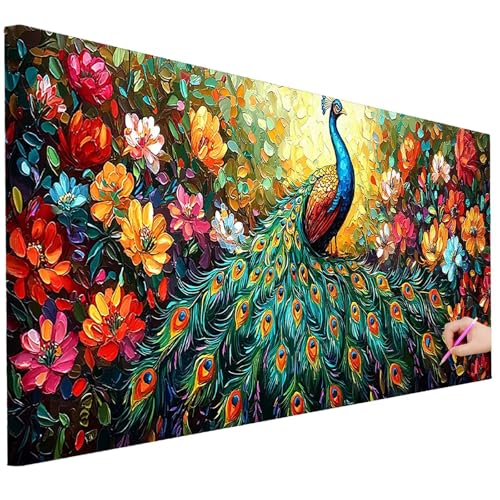 Diamond Painting XXL Groß 250x100cm Diamond Painting Blumen Bilder Set 5D Diamant Kunst Pfau Bastelset Erwachsene, DIY Full Diamant Malerei Kreativ Set für Erwachsene für Wanddeko Geschenke B-89 von Ciooyxee