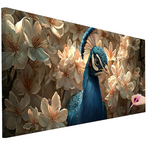 Diamond Painting XXL Groß 80x30cm Diamond Painting Blumen Bilder Set Diamant Kunst Pfau Bastelset Erwachsene Zimmer Deko, DIY Full Diamant Malerei Kreativ Set für Erwachsene Wanddeko Geschenke L-01 von Ciooyxee