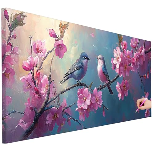 Diamond Painting XXL Groß 80x30cm Diamond Painting Blumen Bilder Set Diamant Kunst Vogel Bastelset Erwachsene Zimmer Deko, DIY Full Diamant Malerei Kreativ Set für Erwachsene Wanddeko Geschenke D-15 von Ciooyxee