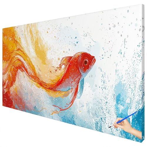 Malen Nach Zahlen Erwachsene Abstrakt 180x70cm XXL Malen Nach Zahlen Kinder ab 10 DIY Set Erwachsene Anfänger Paint by Numbers Fisch Handgemalt Ölgemälde Leinwand Kit für Geschenke Herbstdeko C-83 von Ciooyxee