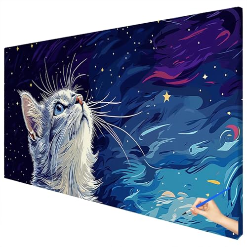 Malen Nach Zahlen Erwachsene Abstrakt 180x70cm XXL Malen Nach Zahlen Kinder ab 10 DIY Set Erwachsene Anfänger Paint by Numbers Katze Handgemalt Ölgemälde Leinwand Kit für Geschenke Herbstdeko E-19 von Ciooyxee