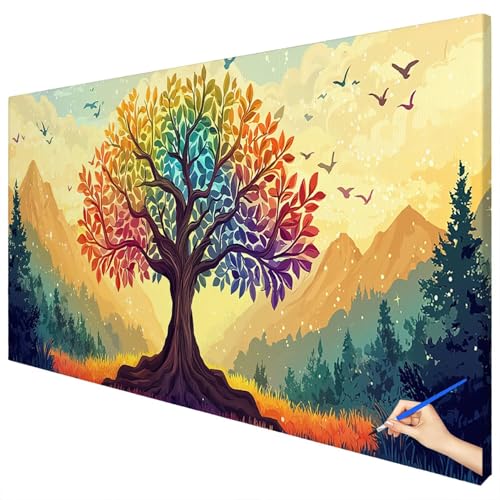Malen Nach Zahlen Erwachsene Baum 180x70cm XXL Malen Nach Zahlen Kinder ab 10 DIY Set Erwachsene Anfänger Paint by Numbers Abstrakt Handgemalt Ölgemälde Leinwand Kit für Geschenke Herbstdeko E-35 von Ciooyxee