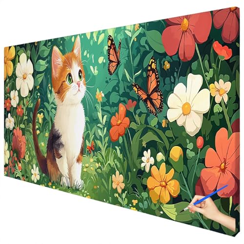 Malen Nach Zahlen Erwachsene Blumen 100x40cm XXL Malen Nach Zahlen Kinder ab 10 DIY Set Erwachsene Anfänger Paint by Numbers Katze Handgemalt Ölgemälde Leinwand Geschenke für Frauen Herbstdeko C-75 von Ciooyxee