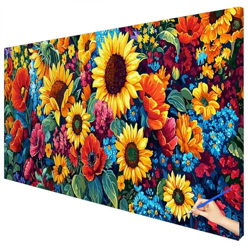 Malen Nach Zahlen Erwachsene Blumen 120x50cm XXL Malen Nach Zahlen Kinder ab 10 DIY Set Erwachsene Anfänger Paint by Numbers Pflanzen Handgemalt Ölgemälde Leinwand Kit für Geschenke Herbstdeko D-98 von Ciooyxee