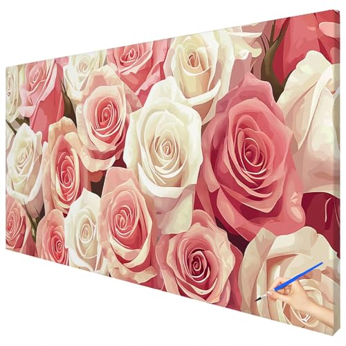 Malen Nach Zahlen Erwachsene Blumen 120x50cm XXL Malen Nach Zahlen Kinder ab 10 DIY Set Erwachsene Anfänger Paint by Numbers Rose Handgemalt Ölgemälde Leinwand Kit Geschenke für Frauen Herbstdeko D-10 von Ciooyxee