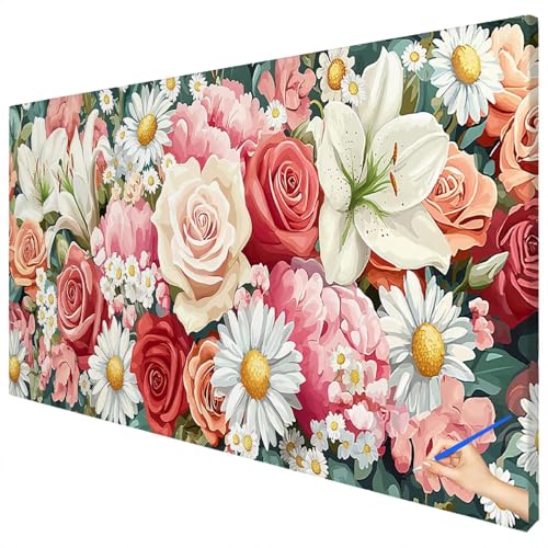 Malen Nach Zahlen Erwachsene Blumen 150x60cm XXL Malen Nach Zahlen Kinder ab 10 DIY Set Erwachsene Anfänger Paint by Numbers Pflanzen Handgemalt Ölgemälde Leinwand Kit für Geschenke Herbstdeko A-81 von Ciooyxee