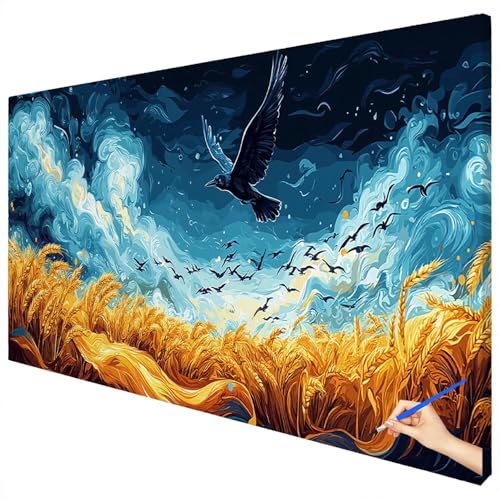 Malen Nach Zahlen Erwachsene Groß 100x40cm Malen Nach Zahlen Abstrakt Basteln Erwachsene Landschaft Paint by Numbers Adult Kit DIY Acrylfarbe Ölgemälde Set Geschenke für Frauen Herbst Dekoration E-26 von Ciooyxee