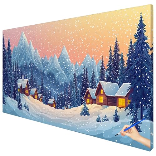 Malen Nach Zahlen Erwachsene Groß 100x40cm Malen Nach Zahlen Berge Basteln Erwachsene Winter Paint by Numbers Adult Kit DIY Acrylfarbe Ölgemälde Set für Anfänger, Geschenke für Frauen Deko E-42 von Ciooyxee
