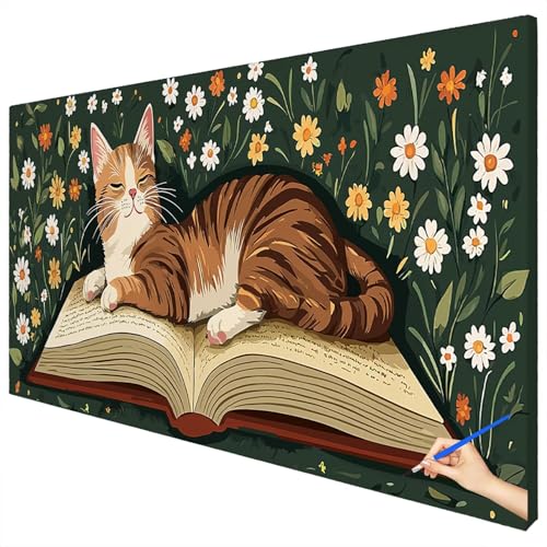 Malen Nach Zahlen Erwachsene Groß 100x40cm Malen Nach Zahlen Katze Basteln Erwachsene Blumen Paint by Numbers Adult Kit DIY Acrylfarbe Ölgemälde Set für Anfänger, Geschenke für Frauen Deko C-68 von Ciooyxee