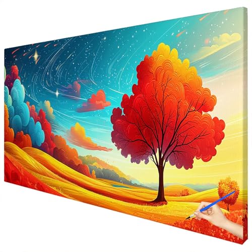 Malen Nach Zahlen Erwachsene Groß 100x40cm Malen Nach Zahlen Landschaft Basteln Erwachsene Abstrakt Paint by Numbers Adult Kit DIY Acrylfarbe Ölgemälde Set Geschenke für Frauen Herbst Dekoration A-76 von Ciooyxee