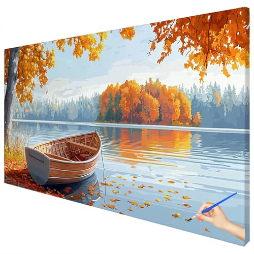 Malen Nach Zahlen Erwachsene Groß 100x40cm Malen Nach Zahlen Landschaft Basteln Erwachsene Herbst Paint by Numbers Adult Kit DIY Acrylfarbe Ölgemälde Set Geschenke für Frauen Herbst Dekoration B-03 von Ciooyxee