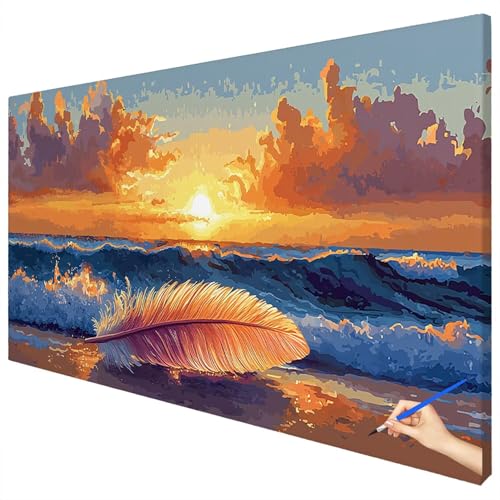 Malen Nach Zahlen Erwachsene Groß 100x40cm Malen Nach Zahlen Meer Basteln Erwachsene Sonnenuntergang Paint by Numbers Adult Kit DIY Acrylfarbe Ölgemälde Set Geschenke für Frauen Herbst Dekoration C-96 von Ciooyxee