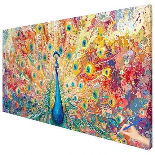 Malen Nach Zahlen Erwachsene Groß 100x40cm Malen Nach Zahlen Pfau Basteln Erwachsene Tiere Paint by Numbers Adult Kit DIY Acrylfarbe Ölgemälde Set für Anfänger, Geschenke für Frauen Herbst Deko E-20 von Ciooyxee