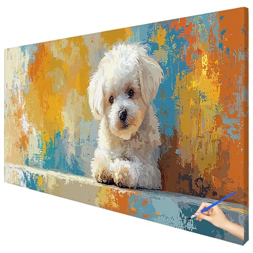 Malen Nach Zahlen Erwachsene Groß 100x40cm Malen Nach Zahlen Tiere Basteln Erwachsene Hund Paint by Numbers Adult Kit DIY Acrylfarbe Ölgemälde Set für Anfänger, Geschenke für Frauen Herbst Deko A-98 von Ciooyxee