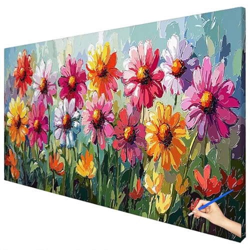 Malen Nach Zahlen Erwachsene Groß 120x50cm Malen Nach Zahlen Blumen Basteln Erwachsene Abstrakt Paint by Numbers Adult Kit DIY Acrylfarbe Ölgemälde Set für Anfänger, Geschenke für Frauen Deko E-50 von Ciooyxee