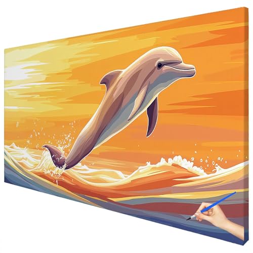 Malen Nach Zahlen Erwachsene Groß 120x50cm Malen Nach Zahlen Delphin Basteln Erwachsene Meer Paint by Numbers Adult Kit DIY Acrylfarbe Ölgemälde Set für Anfänger, Geschenke für Frauen Deko E-46 von Ciooyxee