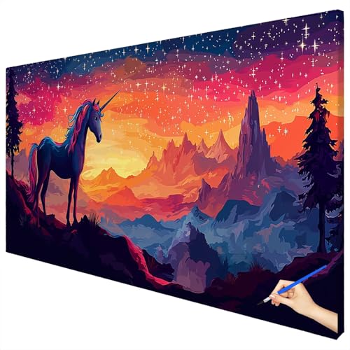 Malen Nach Zahlen Erwachsene Groß 120x50cm Malen Nach Zahlen Landschaft Basteln Erwachsene Einhorn Paint by Numbers Adult Kit DIY Acrylfarbe Ölgemälde Set Geschenke für Frauen Herbst Dekoration A-86 von Ciooyxee