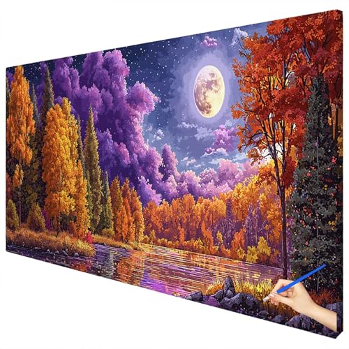 Malen Nach Zahlen Erwachsene Groß 120x50cm Malen Nach Zahlen Landschaft Basteln Erwachsene Herbst Paint by Numbers Adult Kit DIY Acrylfarbe Ölgemälde Set Geschenke für Frauen Herbst Dekoration C-78 von Ciooyxee