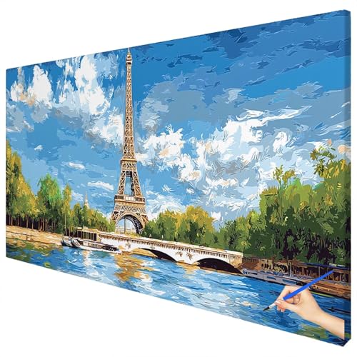 Malen Nach Zahlen Erwachsene Groß 120x50cm Malen Nach Zahlen Landschaft Basteln Erwachsene Paris Paint by Numbers Adult Kit DIY Acrylfarbe Ölgemälde Set für Anfänger, Geschenke für Frauen Deko E-56 von Ciooyxee