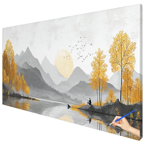 Malen Nach Zahlen Erwachsene Groß 120x50cm Malen Nach Zahlen Landschaft Basteln Erwachsene Retro Paint by Numbers Adult Kit DIY Acrylfarbe Ölgemälde Set für Anfänger, Geschenke für Frauen Deko E-44 von Ciooyxee
