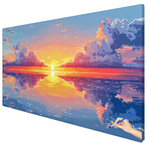 Malen Nach Zahlen Erwachsene Groß 120x50cm Malen Nach Zahlen Landschaft Basteln Erwachsene Sonnenuntergang Paint by Numbers Adult Kit DIY Acrylfarbe Ölgemälde Set Geschenke für Frauen Dekoration C-62 von Ciooyxee