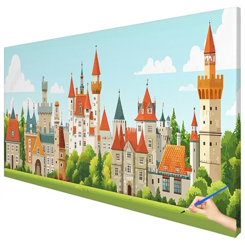 Malen Nach Zahlen Erwachsene Groß 120x50cm Malen Nach Zahlen Landschaft Basteln Erwachsene Stadt Paint by Numbers Adult Kit DIY Acrylfarbe Ölgemälde Set für Anfänger, Geschenke für Frauen Deko A-90 von Ciooyxee