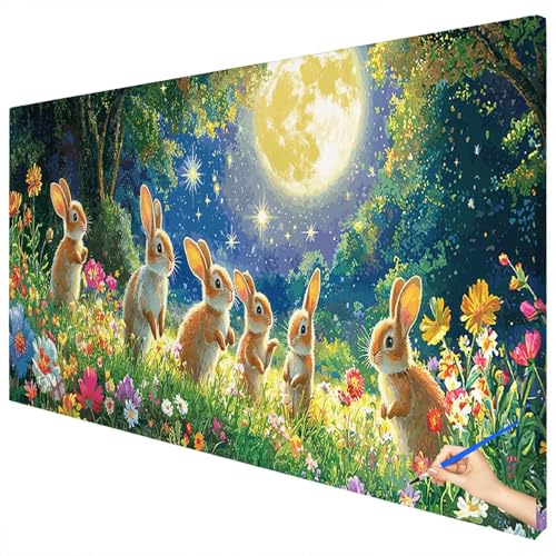 Malen Nach Zahlen Erwachsene Groß 120x50cm Malen Nach Zahlen Ostern Basteln Erwachsene Kaninchen Paint by Numbers Adult Kit DIY Acrylfarbe Ölgemälde Set für Anfänger, Geschenke für Frauen Deko D-95 von Ciooyxee