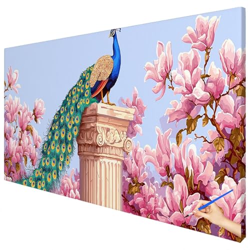 Malen Nach Zahlen Erwachsene Groß 120x50cm Malen Nach Zahlen Pfau Basteln Erwachsene Blumen Paint by Numbers Adult Kit DIY Acrylfarbe Ölgemälde Set für Anfänger, Geschenke für Frauen Herbst Deko D-99 von Ciooyxee