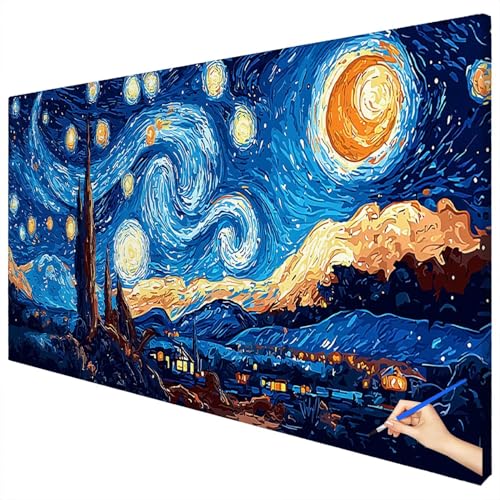 Malen Nach Zahlen Erwachsene Groß 120x50cm Malen Nach Zahlen Sternennacht Basteln Erwachsene Landschaft Paint by Numbers Adult Kit DIY Acrylfarbe Ölgemälde Set Geschenke für Frauen Dekoration D-05 von Ciooyxee