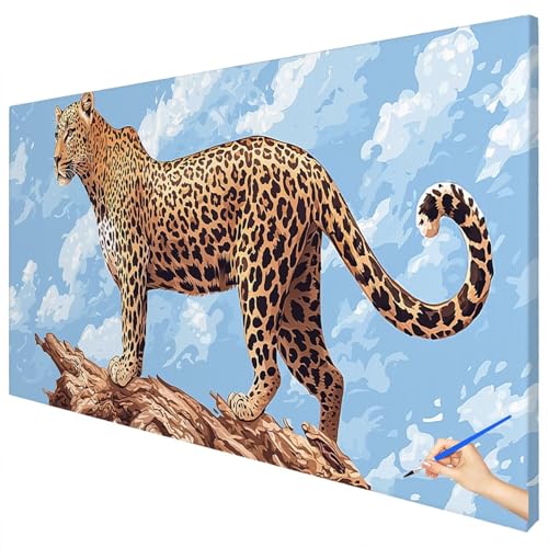 Malen Nach Zahlen Erwachsene Groß 120x50cm Malen Nach Zahlen Tiere Basteln Erwachsene Leopard Paint by Numbers Adult Kit DIY Acrylfarbe Ölgemälde Set für Anfänger, Geschenke für Frauen Deko E-36 von Ciooyxee