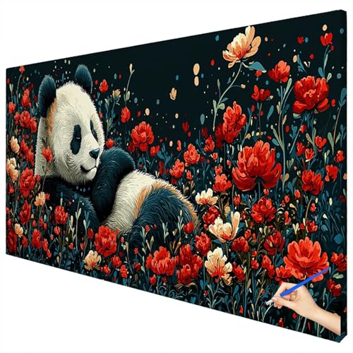 Malen Nach Zahlen Erwachsene Groß 150x60cm Malen Nach Zahlen Blumen Basteln Erwachsene Panda Paint by Numbers Adult Kit DIY Acrylfarbe Ölgemälde Set für Anfänger, Geschenke für Frauen Deko D-91 von Ciooyxee
