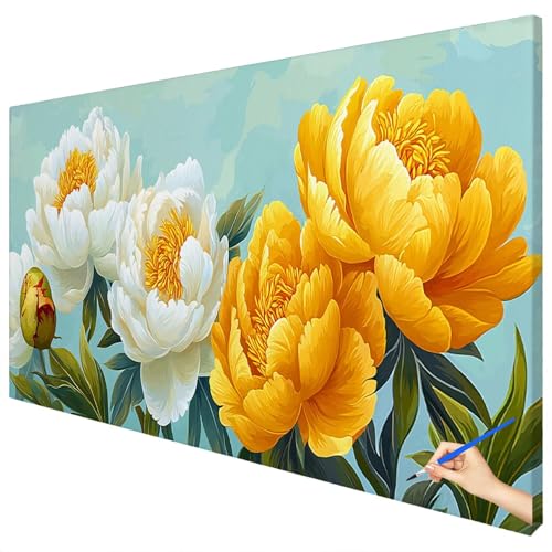 Malen Nach Zahlen Erwachsene Groß 150x60cm Malen Nach Zahlen Blumen Basteln Erwachsene Pfingstrose Paint by Numbers Adult Kit DIY Acrylfarbe Ölgemälde Set Geschenke für Frauen Herbst Dekoration C-64 von Ciooyxee