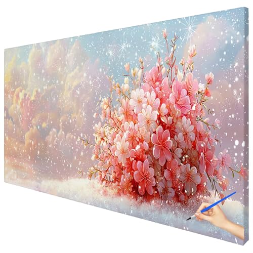 Malen Nach Zahlen Erwachsene Groß 150x60cm Malen Nach Zahlen Blumen Basteln Erwachsene Winter Paint by Numbers Adult Kit DIY Acrylfarbe Ölgemälde Set für Anfänger, Geschenke für Frauen Deko D-21 von Ciooyxee