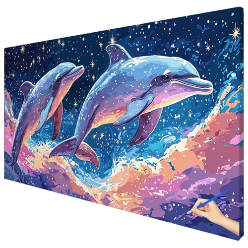 Malen Nach Zahlen Erwachsene Groß 150x60cm Malen Nach Zahlen Delphin Basteln Erwachsene Tiere Paint by Numbers Adult Kit DIY Acrylfarbe Ölgemälde Set für Anfänger, Geschenke für Frauen Deko D-07 von Ciooyxee
