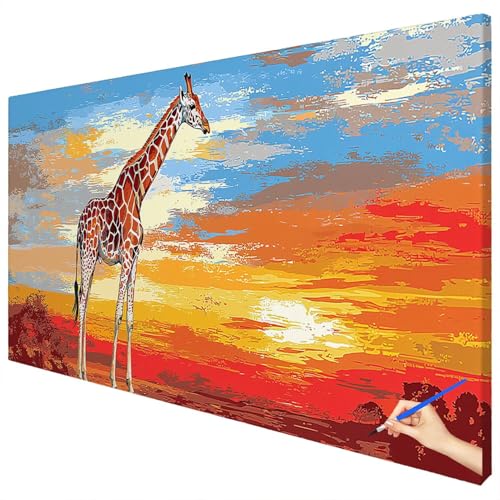 Malen Nach Zahlen Erwachsene Groß 150x60cm Malen Nach Zahlen Giraffe Basteln Erwachsene Landschaft Paint by Numbers Adult Kit DIY Acrylfarbe Ölgemälde Set Geschenke für Frauen Herbst Dekoration B-27 von Ciooyxee