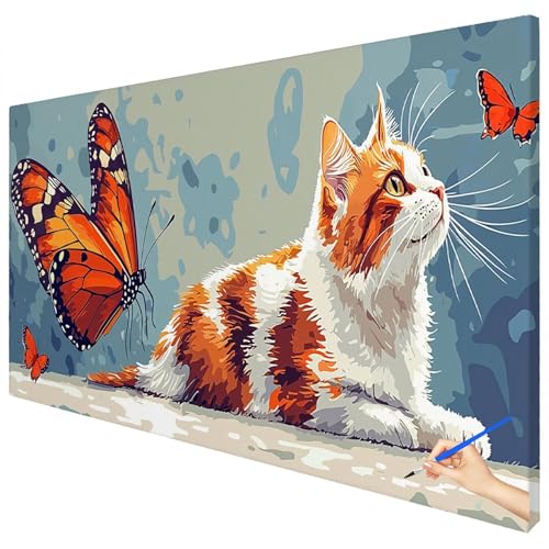 Malen Nach Zahlen Erwachsene Groß 150x60cm Malen Nach Zahlen Katze Basteln Erwachsene Schmetterling Paint by Numbers Adult Kit DIY Acrylfarbe Ölgemälde Set Geschenke für Frauen Herbst Dekoration E-30 von Ciooyxee