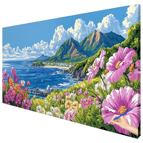 Malen Nach Zahlen Erwachsene Groß 150x60cm Malen Nach Zahlen Meer Basteln Erwachsene Blumen Paint by Numbers Adult Kit DIY Acrylfarbe Ölgemälde Set für Anfänger, Geschenke für Frauen Herbst Deko E-02 von Ciooyxee