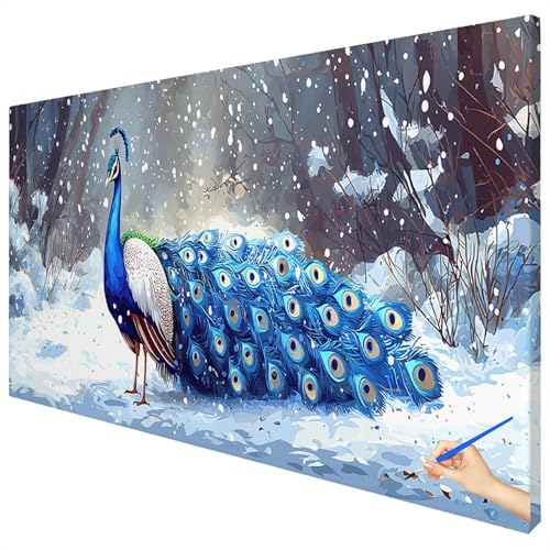 Malen Nach Zahlen Erwachsene Groß 150x60cm Malen Nach Zahlen Pfau Basteln Erwachsene Schnee Paint by Numbers Adult Kit DIY Acrylfarbe Ölgemälde Set für Anfänger, Geschenke für Frauen Herbst Deko E-22 von Ciooyxee